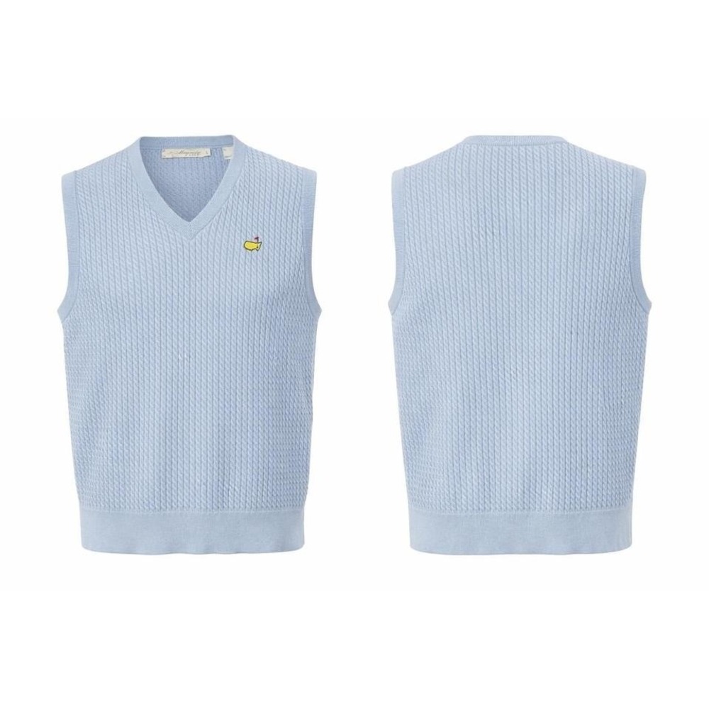 Magnolia Lane Mens L Masters Tournament Blue Pima Cotton Cable Knit Sweater Vest